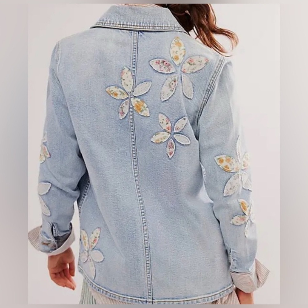 Driftwood X Free People Shabby Chic Floral Embroidered Denim Jacket NWT - Picture 12 of 12